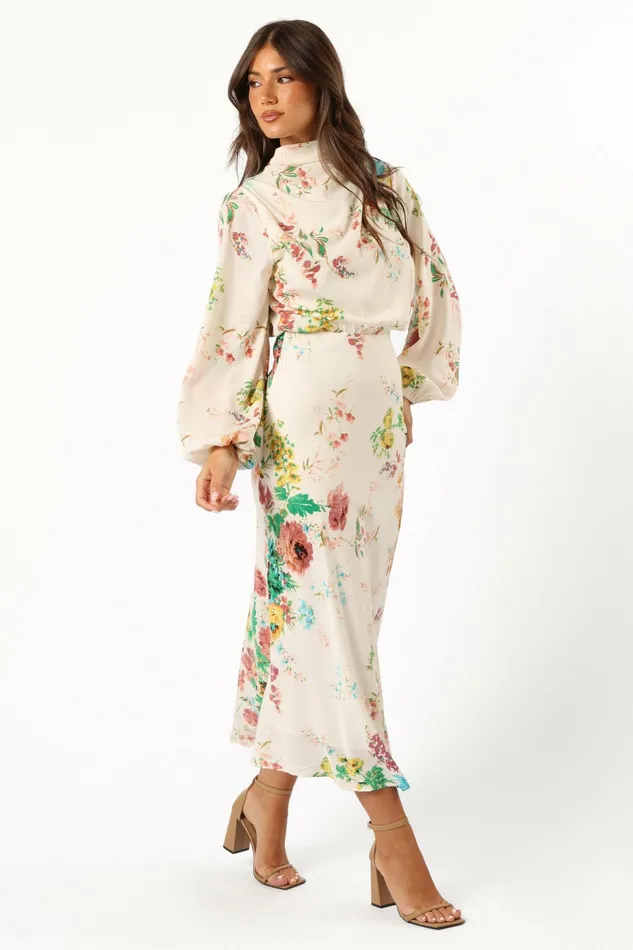 Satin Dresses Women Petal and Pup Sophia Long Sleeve Dress White Floral