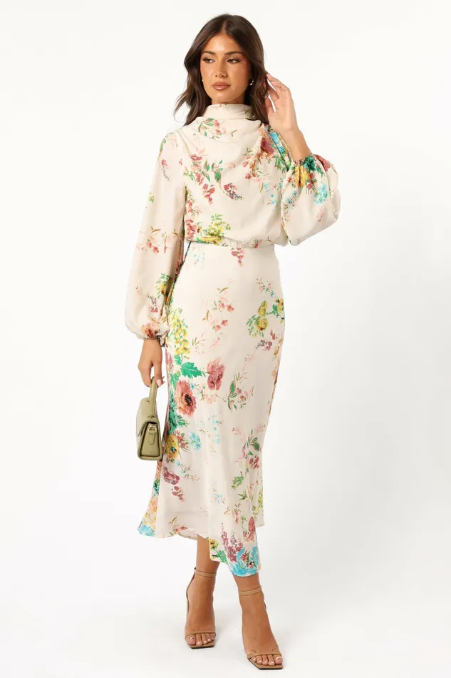 Satin Dresses Women Petal and Pup Sophia Long Sleeve Dress White Floral