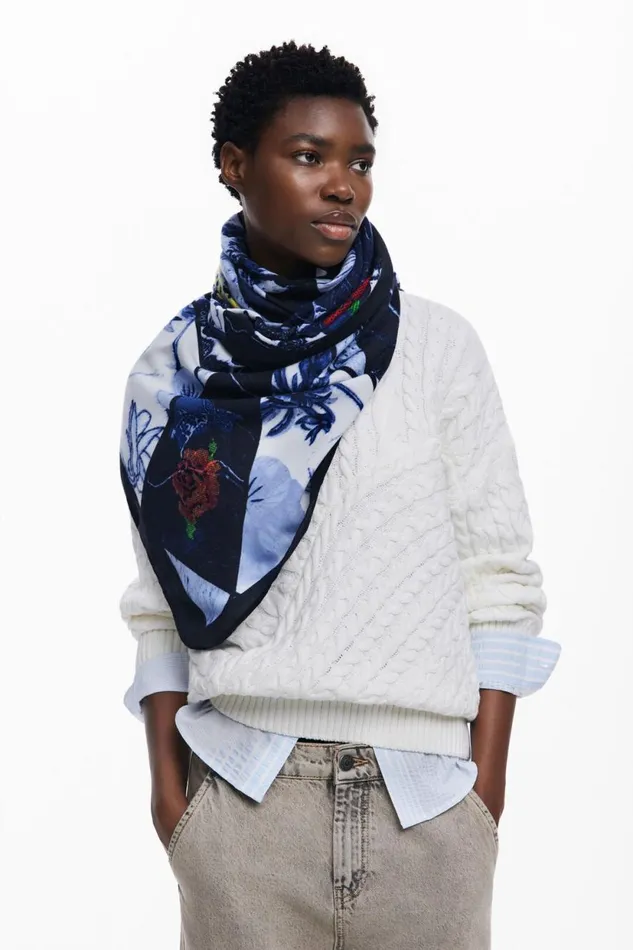 Scarves And Scarf Women Desigual Denim Floral Scarf Blue