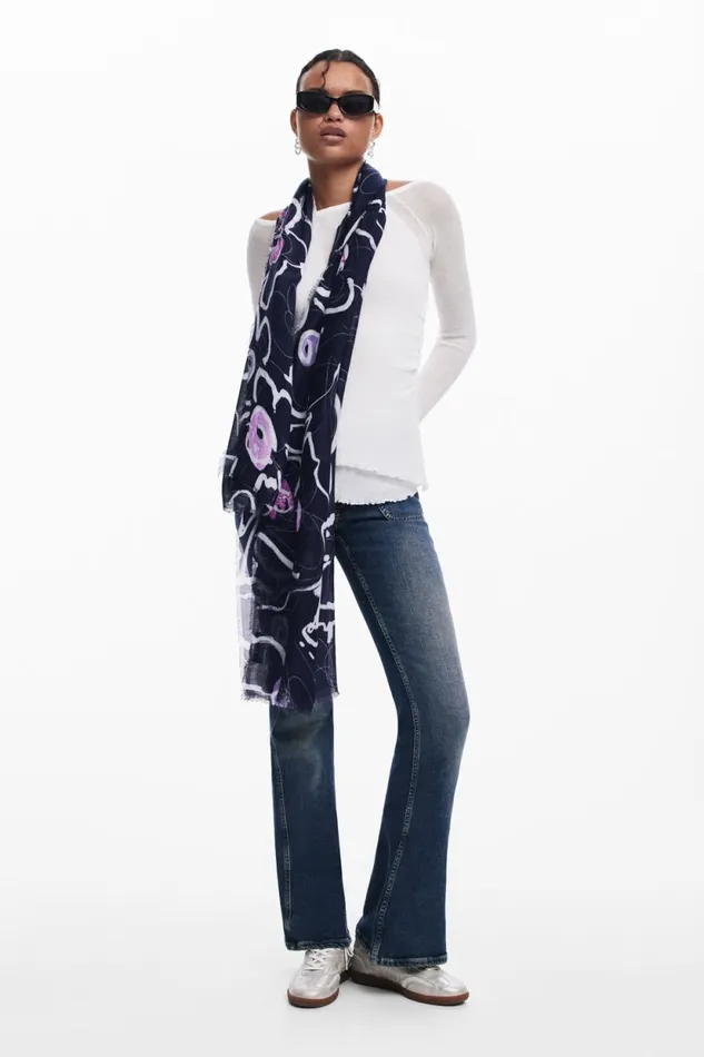 Scarves And Scarf Women Desigual Floral Scarf Blue
