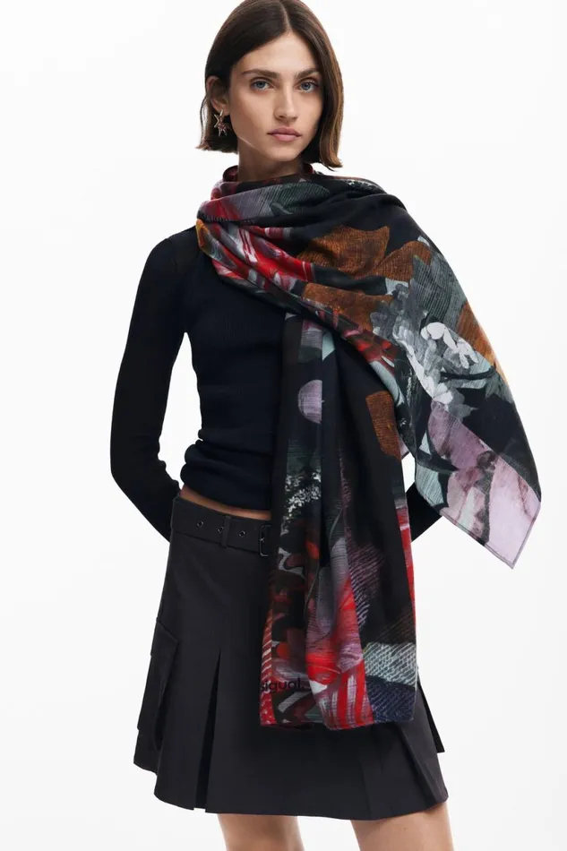 Scarves And Scarf Women Desigual Scarf With Large Flowers Materialfinishes