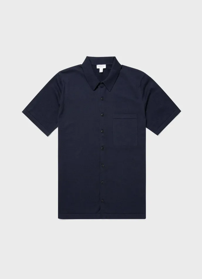 Sea Island Cotton Knit Shirt Light Navy Men SUNSPEL Knitwear