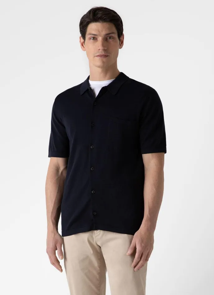 Sea Island Cotton Knit Shirt Light Navy Men SUNSPEL Knitwear
