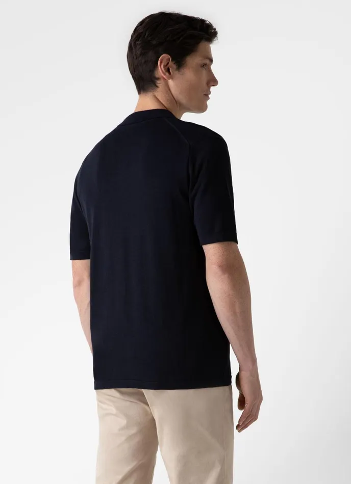 Sea Island Cotton Knit Shirt Light Navy Men SUNSPEL Knitwear
