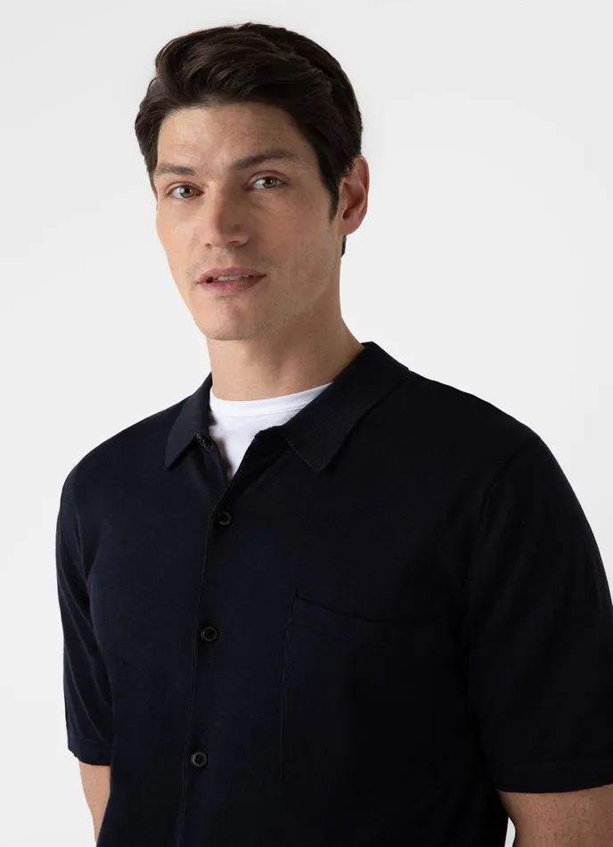 Sea Island Cotton Knit Shirt Light Navy Men SUNSPEL Knitwear