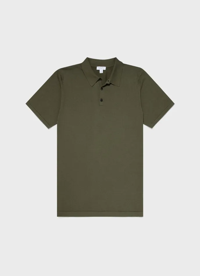 Sea Island Cotton Polo Shirt Hunter Green Men SUNSPEL Knitwear