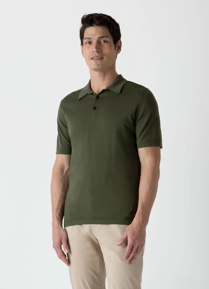 Sea Island Cotton Polo Shirt Hunter Green Men SUNSPEL Knitwear