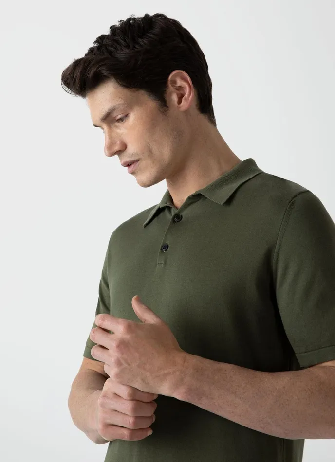 Sea Island Cotton Polo Shirt Hunter Green Men SUNSPEL Knitwear