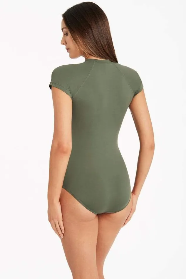Sea Level One Pieces Eco Essentials Short Sleeve One Piece Eco Essentials Khaki 8211 Women
