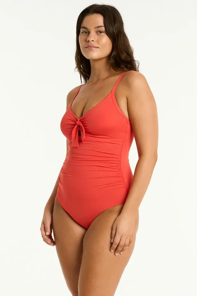 Sea Level One Pieces Essentials Edit Tie Front DDE One Piece Eco Essentials Flame 8211 Women