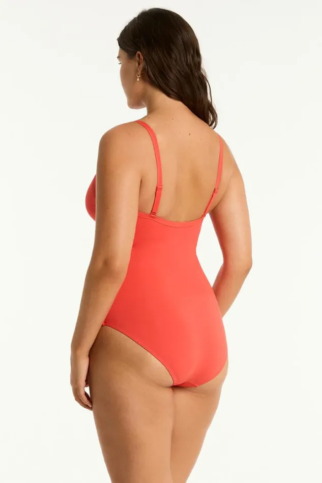Sea Level One Pieces Essentials Edit Tie Front DDE One Piece Eco Essentials Flame 8211 Women
