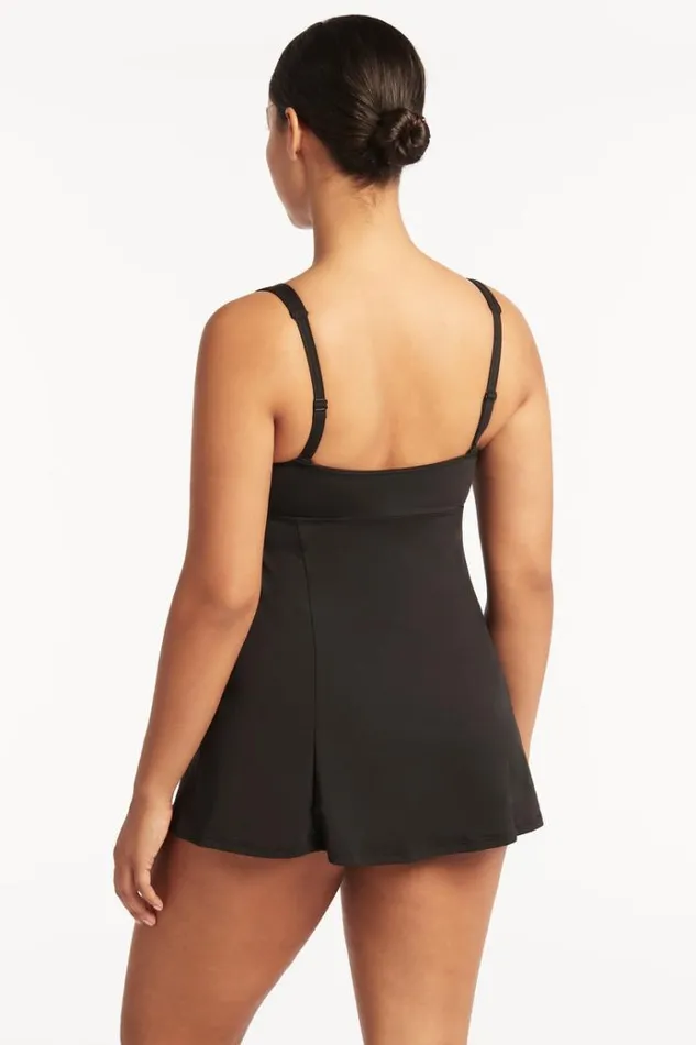 Sea Level Sustainable Swim Eco Essentials Square Neck Tummy Control Swim Dress Eco Essentials Black 8211 Women