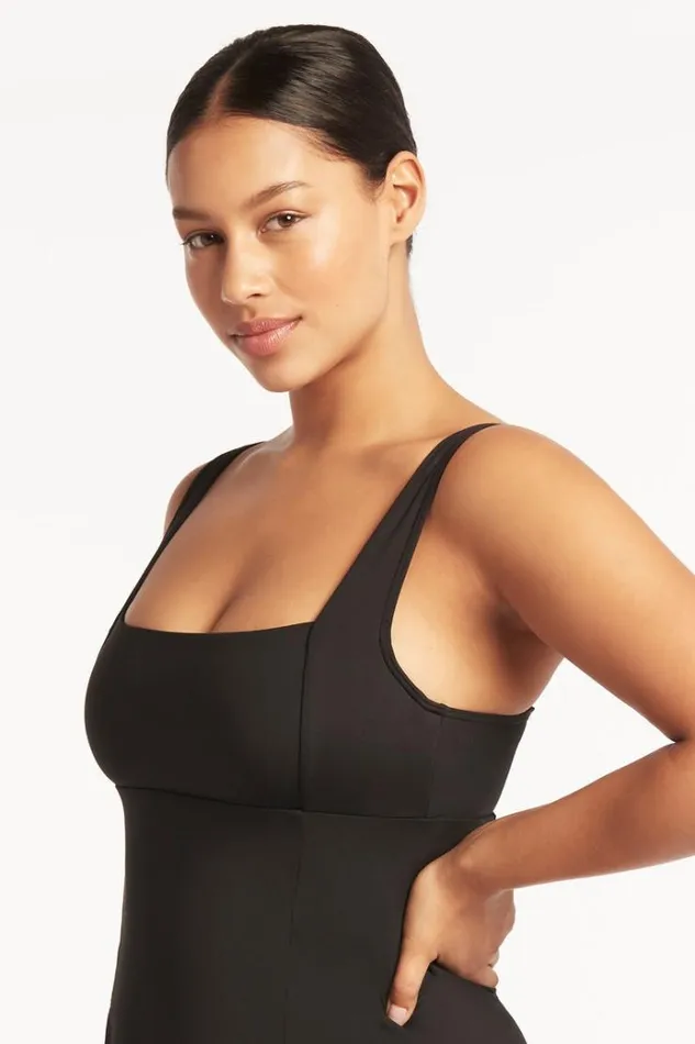Sea Level Sustainable Swim Eco Essentials Square Neck Tummy Control Swim Dress Eco Essentials Black 8211 Women