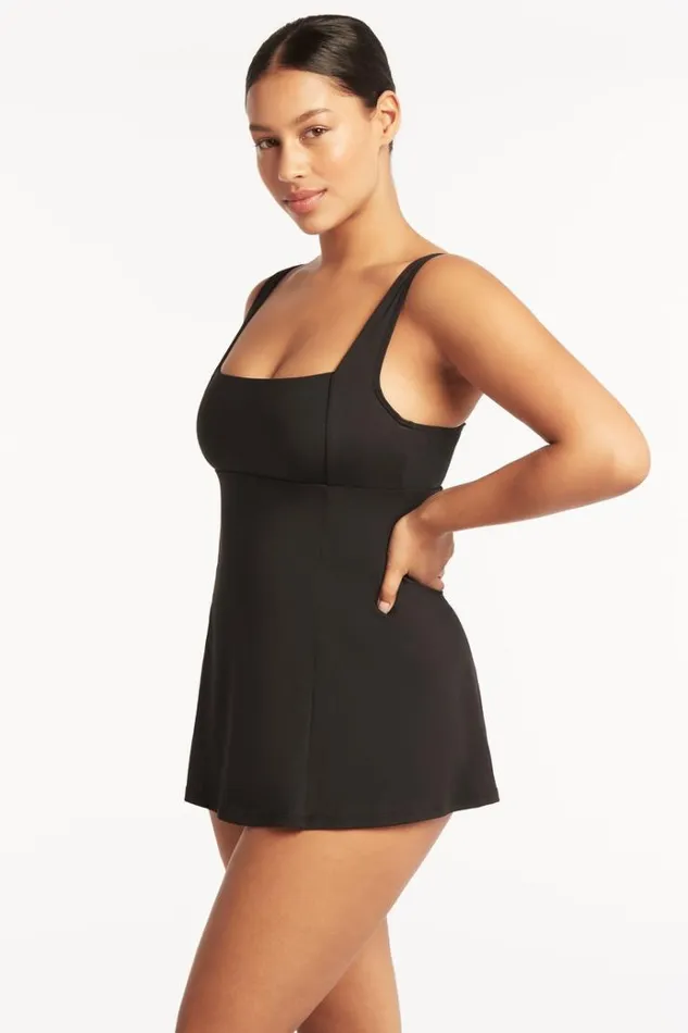 Sea Level Sustainable Swim Eco Essentials Square Neck Tummy Control Swim Dress Eco Essentials Black 8211 Women