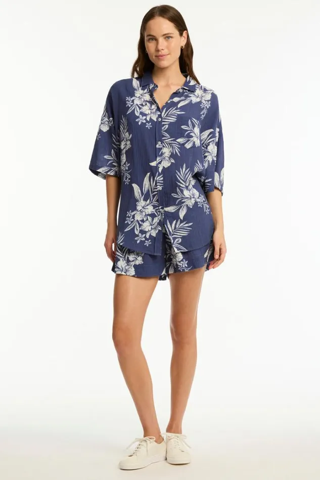 Sea Level Tops Aloha Shirt Aloha French Navy 8211 Women