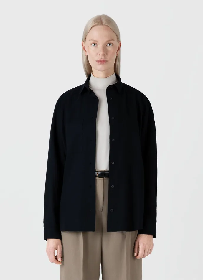 Shirts and Blouses ussunspel Women Oversized Flannel Shirt Black