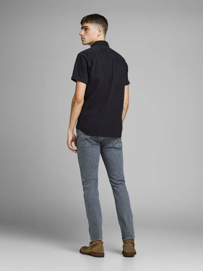 Shirts JACK and JONES Mens BASIC SHORT SLEEVED SHIRT Black Black Denim Near Me