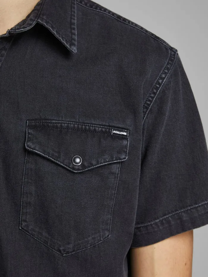 Shirts JACK and JONES Mens BASIC SHORT SLEEVED SHIRT Black Black Denim Near Me