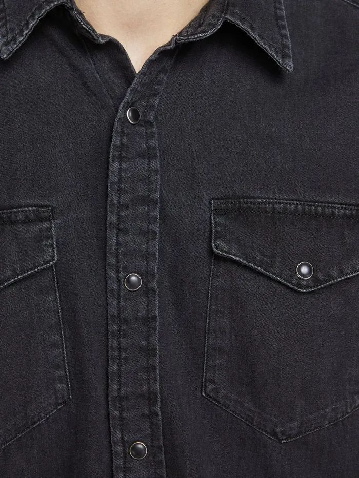 Shirts JACK and JONES Mens BASIC SHORT SLEEVED SHIRT Black Black Denim Near Me