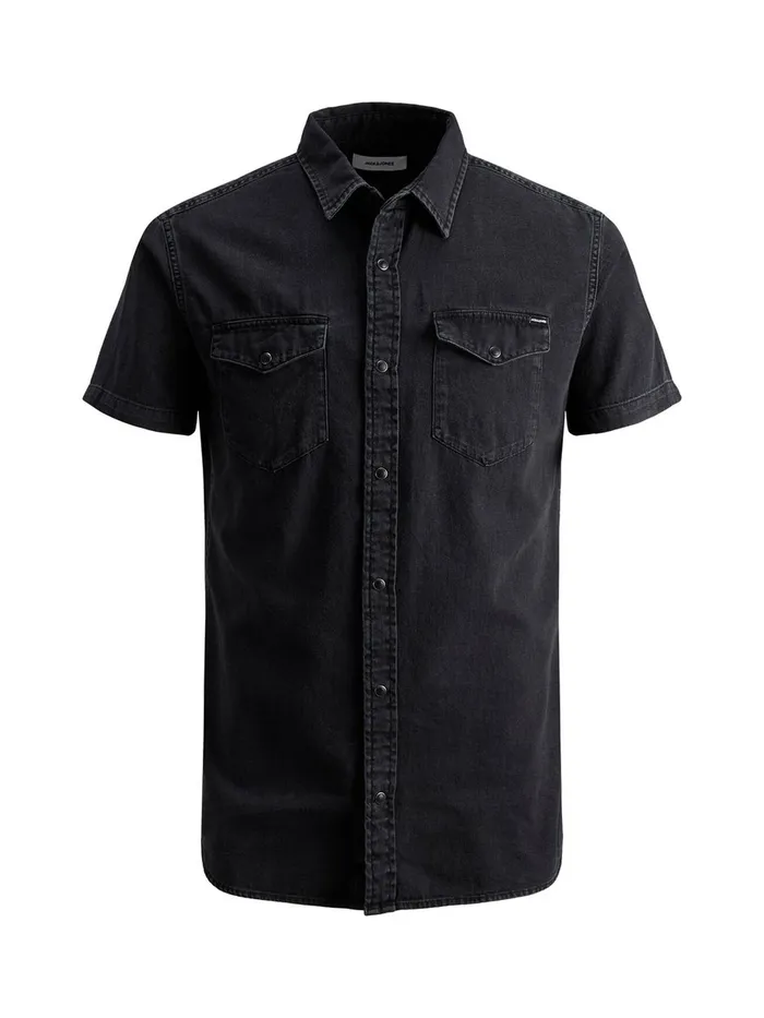 Shirts JACK and JONES Mens BASIC SHORT SLEEVED SHIRT Black Black Denim Near Me