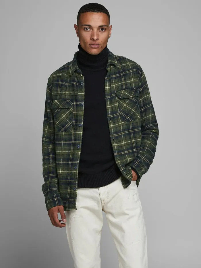 Shirts JACK and JONES Mens COMFORT FIT CHECK SHIRT Green Forest Night On Sale Shirts JACK and JONES Mens COMFORT FIT CHECK SHIRT Green Forest Night On Sale
