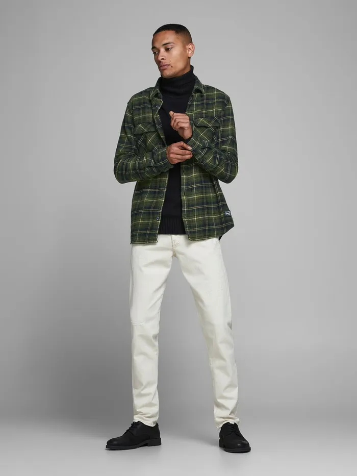 Shirts JACK and JONES Mens COMFORT FIT CHECK SHIRT Green Forest Night On Sale