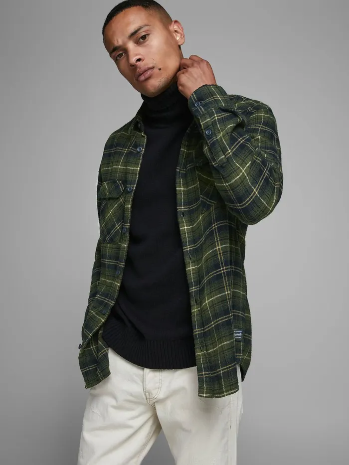 Shirts JACK and JONES Mens COMFORT FIT CHECK SHIRT Green Forest Night On Sale