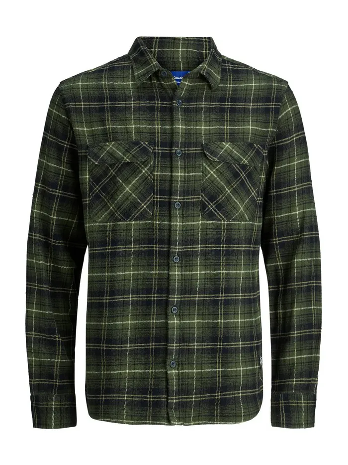 Shirts JACK and JONES Mens COMFORT FIT CHECK SHIRT Green Forest Night On Sale