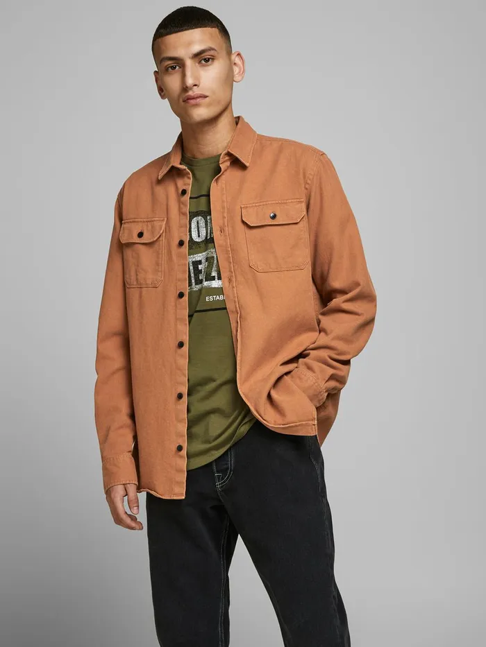 Shirts JACK and JONES Mens COMFORT FIT SHIRT Orange Amber Brown Online
