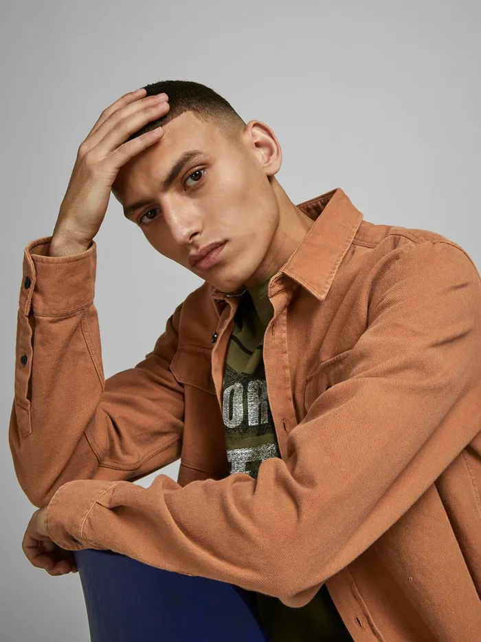 Shirts JACK and JONES Mens COMFORT FIT SHIRT Orange Amber Brown Online