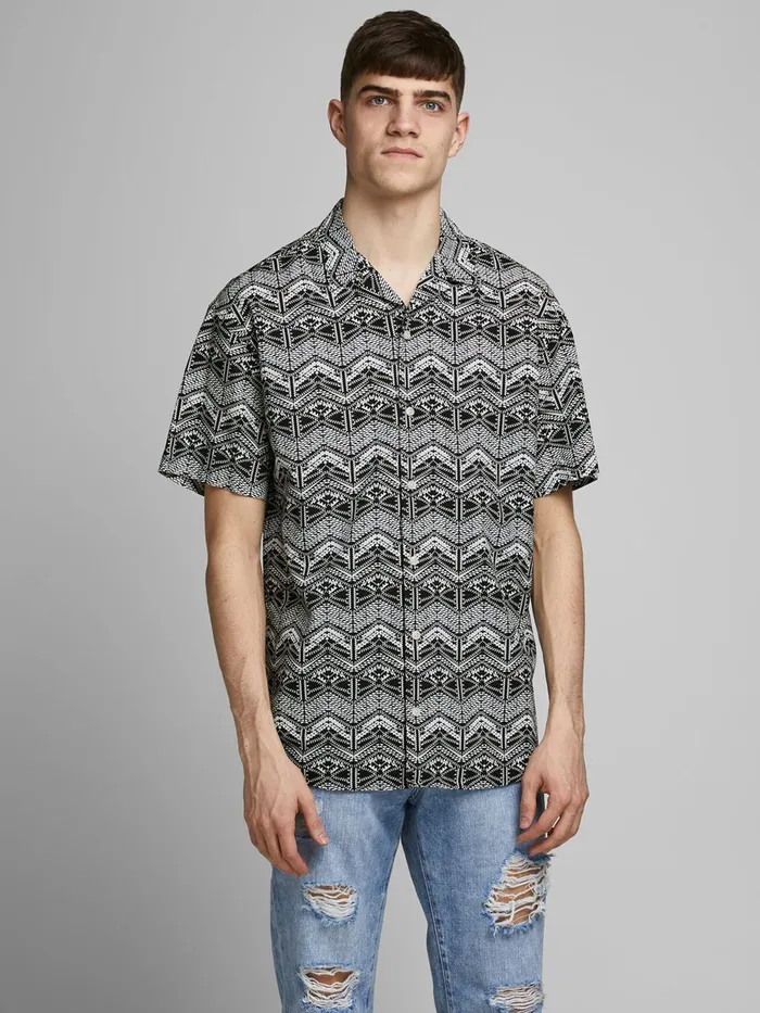 Shirts JACK and JONES Mens CUBAN COLLAR SHORT SLEEVED SHIRT Grey Black Gift Ideas Shirts JACK and JONES Mens CUBAN COLLAR SHORT SLEEVED SHIRT Grey Black Gift Ideas