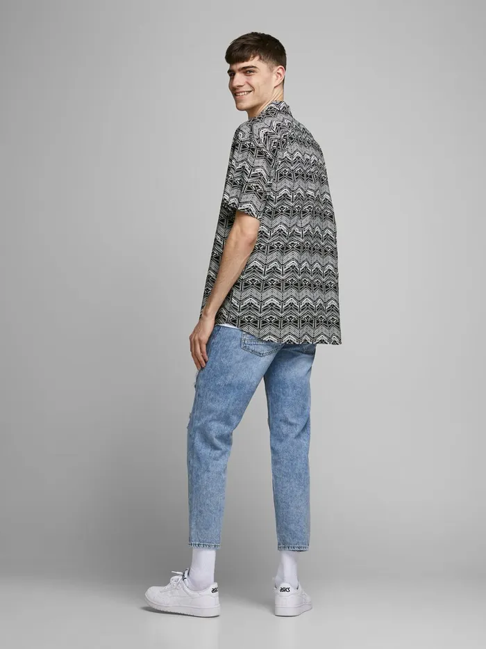 Shirts JACK and JONES Mens CUBAN COLLAR SHORT SLEEVED SHIRT Grey Black Gift Ideas