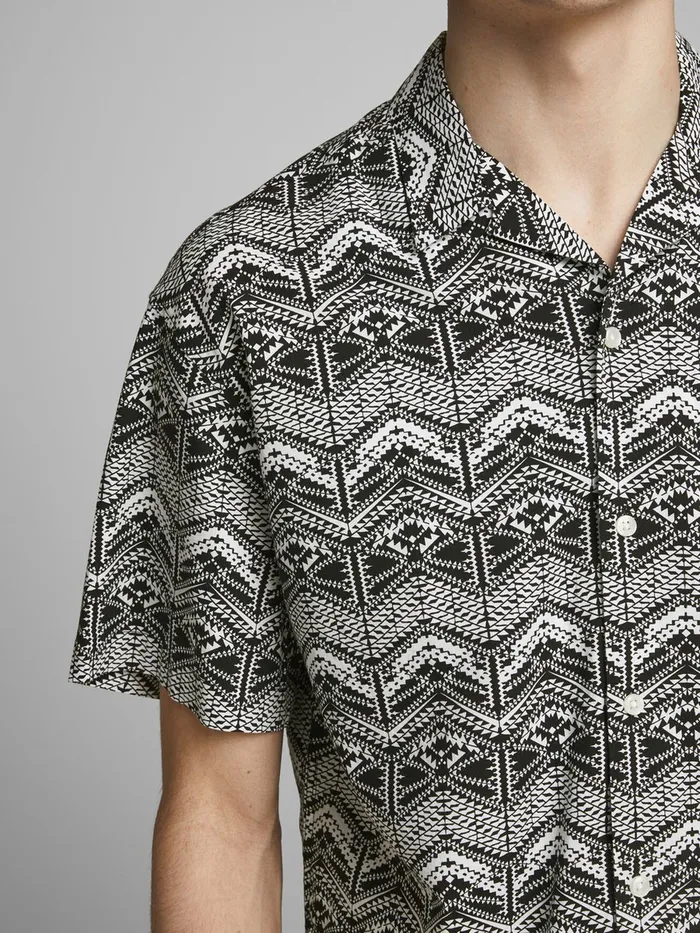 Shirts JACK and JONES Mens CUBAN COLLAR SHORT SLEEVED SHIRT Grey Black Gift Ideas