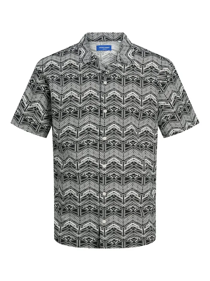 Shirts JACK and JONES Mens CUBAN COLLAR SHORT SLEEVED SHIRT Grey Black Gift Ideas