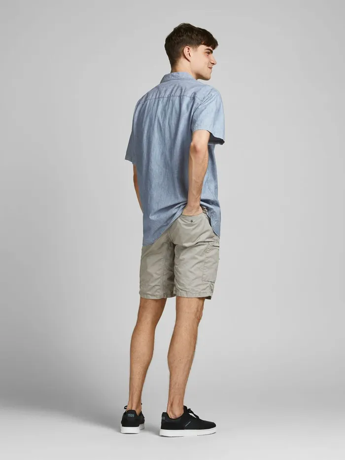 Shirts JACK and JONES Mens DEBOSSED BUTTON SHORT SLEEVED SHIRT Blue Chambray Blue Gift Ideas