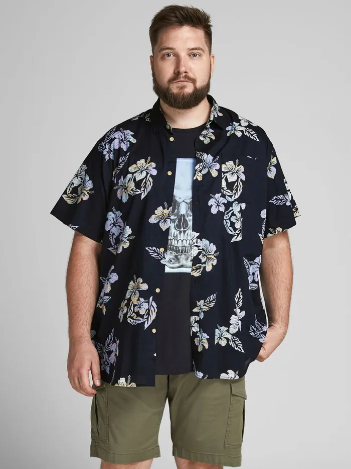 Shirts JACK and JONES Mens FLORAL PLUS SIZE SHORT SLEEVED SHIRT Blue Dark Navy Online Shirts JACK and JONES Mens FLORAL PLUS SIZE SHORT SLEEVED SHIRT Blue Dark Navy Online