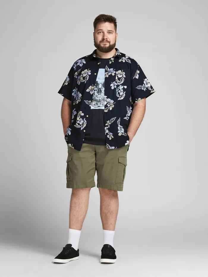 Shirts JACK and JONES Mens FLORAL PLUS SIZE SHORT SLEEVED SHIRT Blue Dark Navy Online