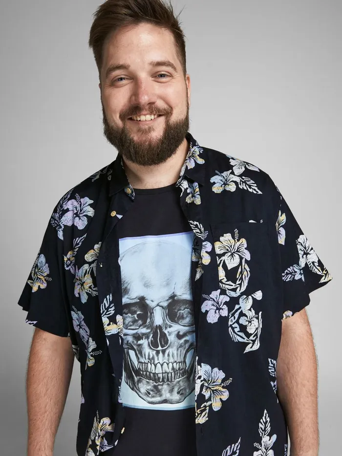 Shirts JACK and JONES Mens FLORAL PLUS SIZE SHORT SLEEVED SHIRT Blue Dark Navy Online