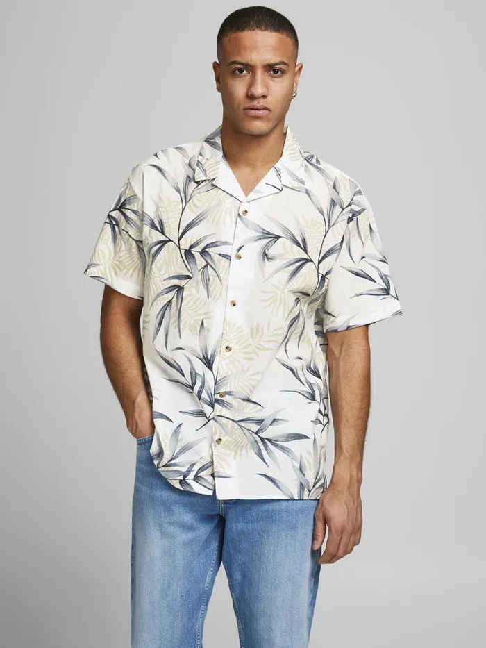 Shirts JACK and JONES Mens FLOWER PRINTED SHORT SLEEVED SHIRT Beige Cloud Dancer Gift for Friend Shirts JACK and JONES Mens FLOWER PRINTED SHORT SLEEVED SHIRT Beige Cloud Dancer Gift for Friend