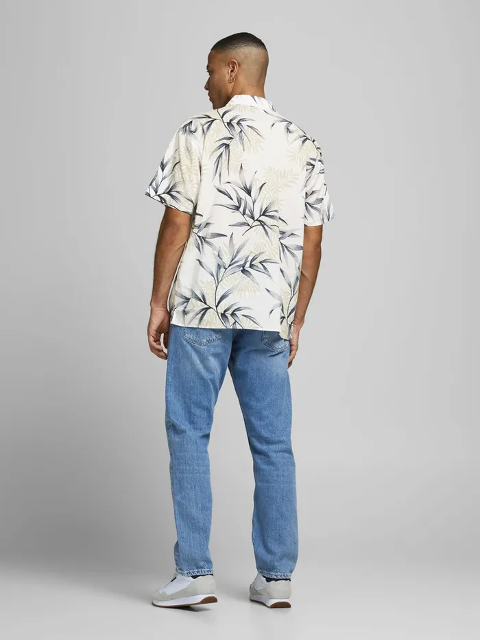 Shirts JACK and JONES Mens FLOWER PRINTED SHORT SLEEVED SHIRT Beige Cloud Dancer Gift for Friend