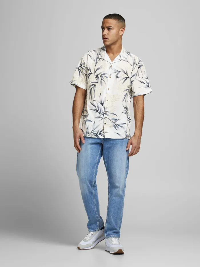 Shirts JACK and JONES Mens FLOWER PRINTED SHORT SLEEVED SHIRT Beige Cloud Dancer Gift for Friend