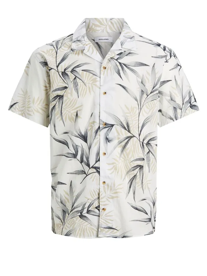 Shirts JACK and JONES Mens FLOWER PRINTED SHORT SLEEVED SHIRT Beige Cloud Dancer Gift for Friend