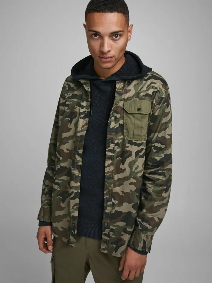 Shirts JACK and JONES Mens ONE POCKET CAMO SHIRT Green Forest Night Gift Ideas