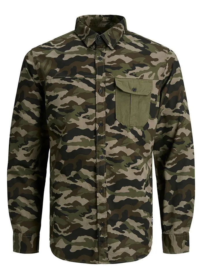 Shirts JACK and JONES Mens ONE POCKET CAMO SHIRT Green Forest Night Gift Ideas