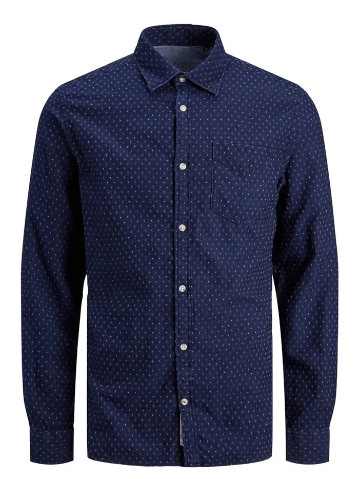 Shirts JACK and JONES Mens ONEPOCKET DOBBY SHIRT Blue Denim Blue Popular