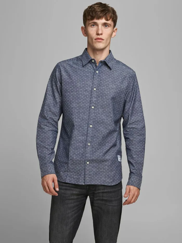 Shirts JACK and JONES Mens ORGANIC COTTON BLEND SHIRT Blue Navy Blazer On Sale