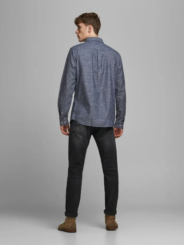 Shirts JACK and JONES Mens ORGANIC COTTON BLEND SHIRT Blue Navy Blazer On Sale