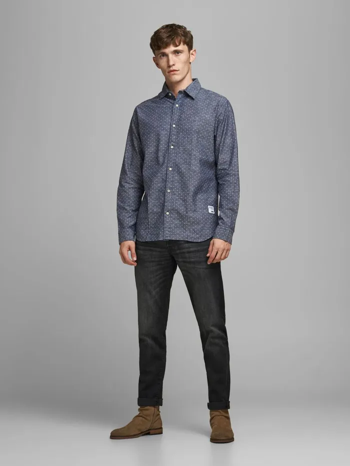 Shirts JACK and JONES Mens ORGANIC COTTON BLEND SHIRT Blue Navy Blazer On Sale