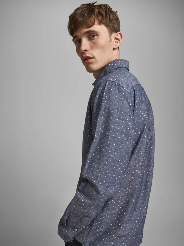 Shirts JACK and JONES Mens ORGANIC COTTON BLEND SHIRT Blue Navy Blazer On Sale
