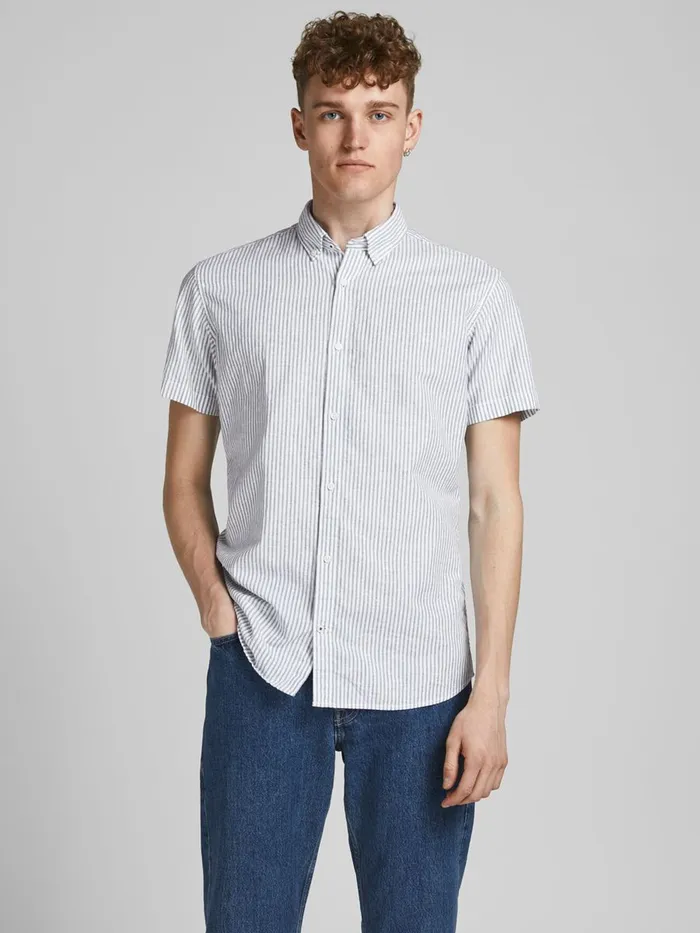 Shirts JACK and JONES Mens POPLIN LINEN BLEND SHORT SLEEVED SHIRT Blue Sea Pine Online Shirts JACK and JONES Mens POPLIN LINEN BLEND SHORT SLEEVED SHIRT Blue Sea Pine Online